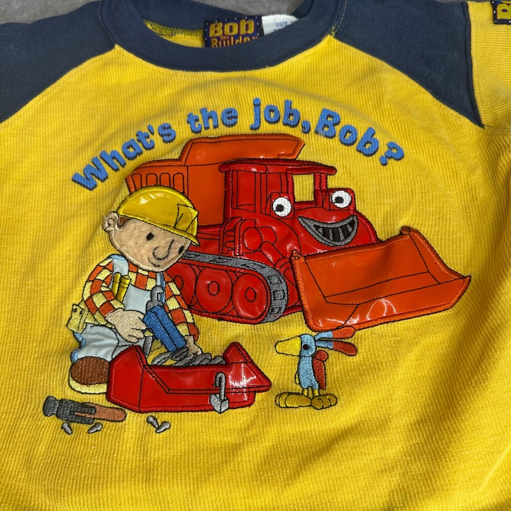 Y2K Bob the Builder Vintage Toddler Boy 2T Graphic Raglan T-Shirt Yellow - Picture 2 of 8
